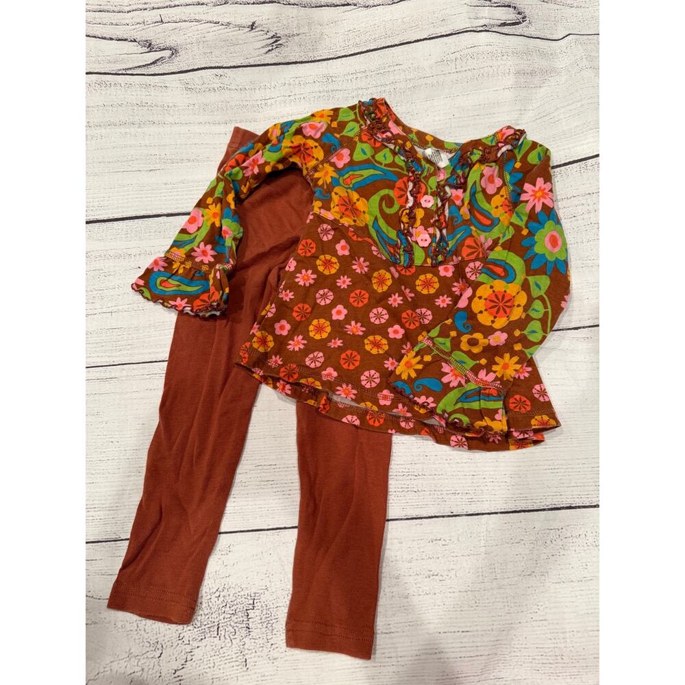 Fisher Price 2 Piece Outfit Brown Tunic with Pants Floral Pattern3T